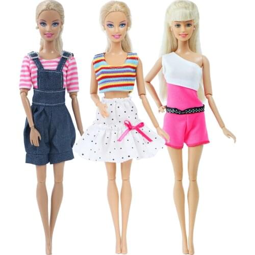 3 Pcs/Lot Fashion Mix Style Outfit Evening Party Dress Skirt Daily Casual Wear Clothes for Barbie Doll Baby Accessories DIY Toy