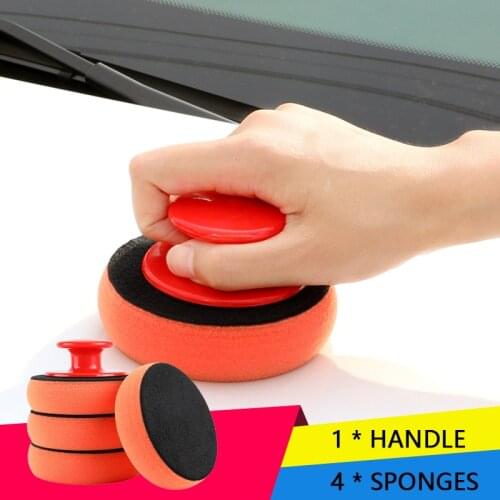 5Pcs/Set Car Wax Wash Polish Pad Sponge Cleaning Foam Kit Terry Cloth Microfiber Applicator Pads W/ Gripper Handle Car-Styling