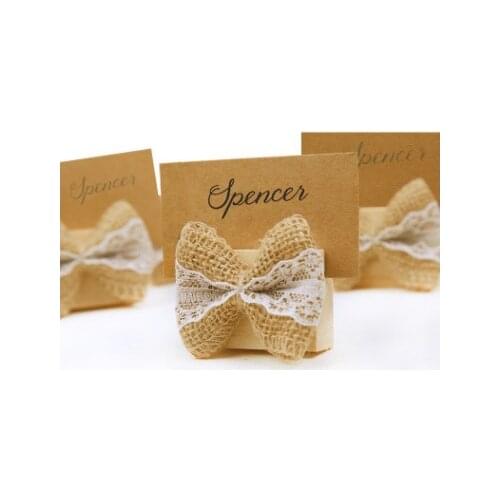 50pcs/lot Bowknot Place Card Holder Wooden Table name Card Holder rustic wedding centerpieces vintage wedding decoration