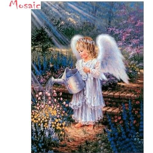 5D Diamond Wall Paintings, Little Angel Girl Cross Stitch Diamond Embroidery for Living Room Church DIY Decoration