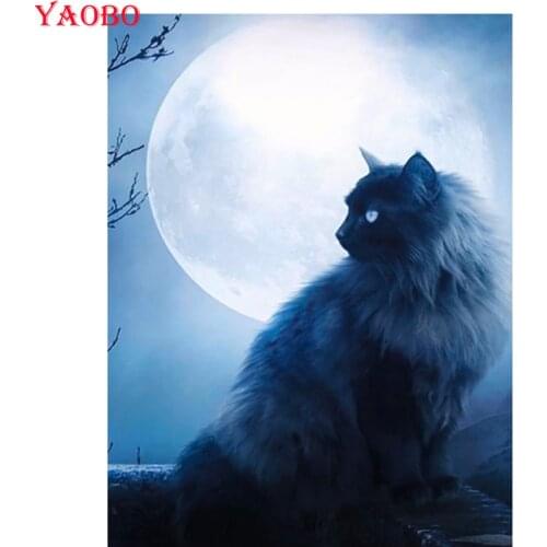 Diy Diamond Embroidery Night Forest Moon Black Cat 5D Diamond Painting Cross Stitch Full Drill Square Mosaic Wall Decoration