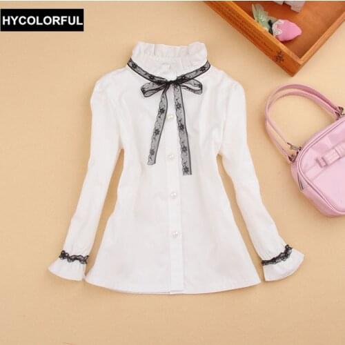 2019 Autumn Girls Blouse Children Clothing Kids Shirt Long Sleeve Cotton Child Shirt School Girl White Blouse Girls Clothes2-16Y
