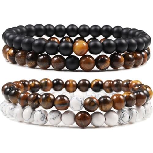 Natural Tiger Eye Matte Stone Bracelet Classic Couples Distance Yoga Beads Bracelets Women Men Strand Jewelry Best Friend Gifts