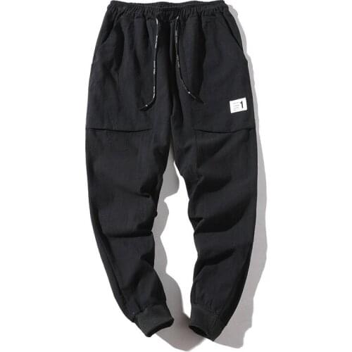Summer Casual Cotton and Linen Pencil Pants Men Elastic Waist Slim Fit Sweatpants Men Ankle-length Mens Joggers