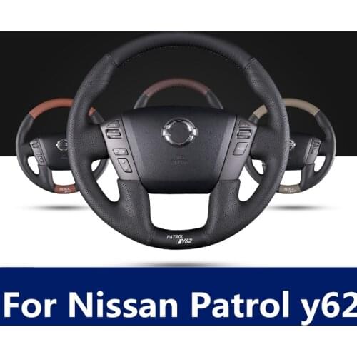 Steering wheel cover four seasons universal steering wheel cover interior Hand-stitched leather handlebar For Nissan Patrol y62