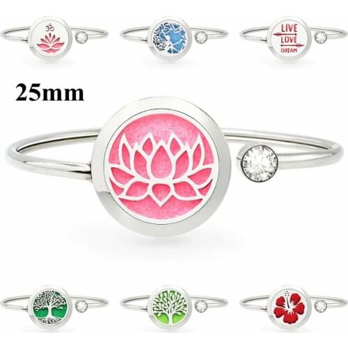 Lotus flower 316L Stainless Steel Aromatherapy Bracelet 25mm essential oil diffuser perfume locket Bangle Jewelry free 10pads