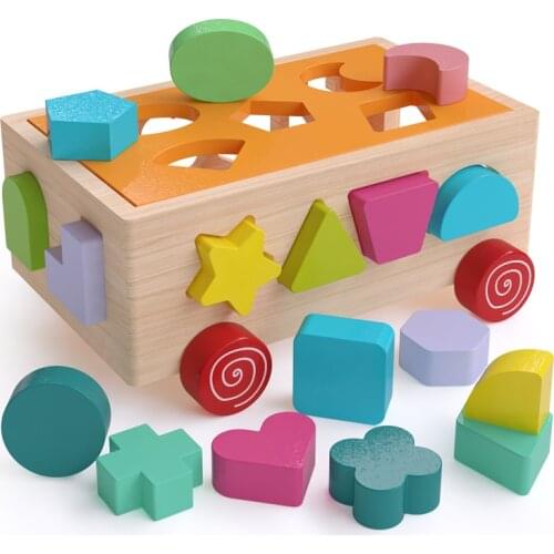 Kids Toys Wooden Toys 17 Holes Vehicle Blocks Shape Matching Colour Cognition Baby Early Educational Toys for Children Girl Toys