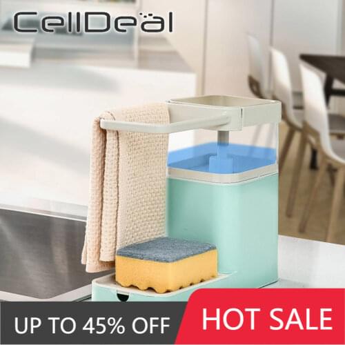 Soap Dispenser Kitchen Towel Rack Sponge Holder Bathroom 3-in-1 Manual Press Soap Box Kitchen Organizer Home Cleaning Supplies