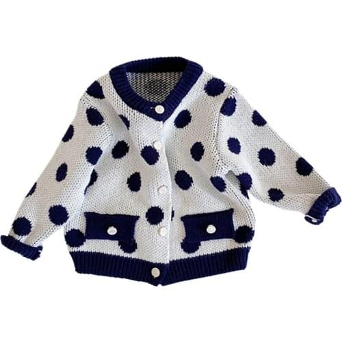 Navy Blue Polka Dot Baby Cardigan Unisex Sweater Jacket Baby Boy Cotton 3 6 9 12 18 24 Month Newborn Clothes OBS214864