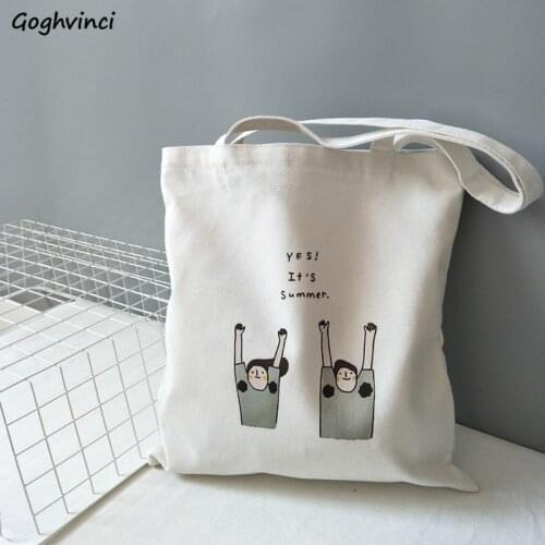 Shopping Bags Women Canvas Harajuku Printed Kawaii Students Zipper Large Capacity Book Bag Fashion All-match Daily Simple New