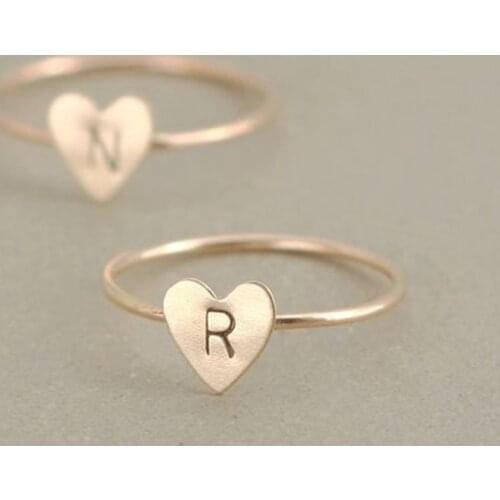 Miss JQ Personality delicate Couple rings 26 Letter A-Z Initial Ring Boho Engraved Letter Rings for Women Gold Color Heart Rings