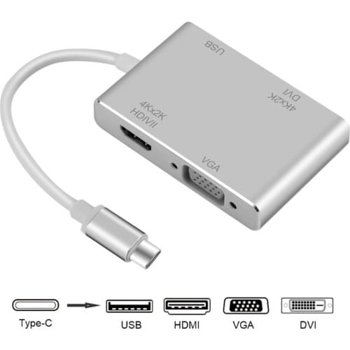 New 4 In 1 USB C Type C To HDMI VGA DVI USB 3.0 Adapter Cable For Laptop TV For Macbook HDMI Cable Adapter Converter For Mouse