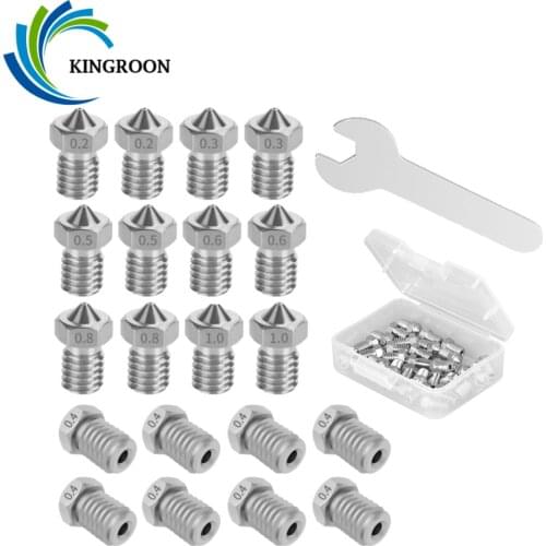 KINGROON 3D Printer E3D V5 V6 Nozzle M6 Threaded Hard Steel Brass Nozzles Kit for 1.75mm filament E3D V5 V6 Hotend Extruder