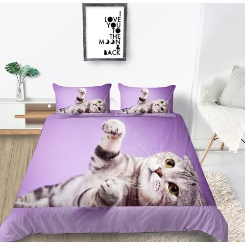 Scottish Fold Bedding Set Cute Cat Fashion 3D Purple Duvet Cover Queen King Twin Full Single Double Unique Design Bed Set