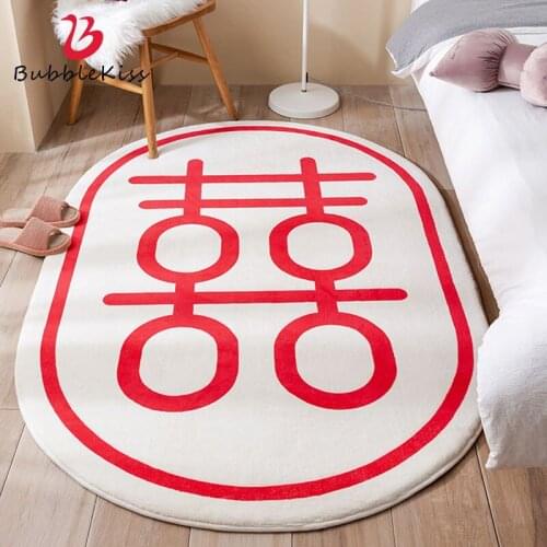 Bubble Kiss Red Chinese Wedding Carpet Absorbent Bathroom Floor Mats Home Bedroom Decor Doormat Bedside Non-Slip Thicker Rugs
