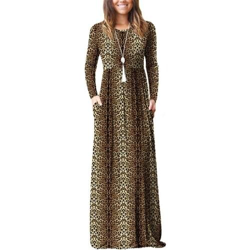Leopard Long Maxi Bottoming Maternity Dress For Pregnant Women Clothes O-neck Pocket Dress Pregnancy Vestidos Gravida Clothing