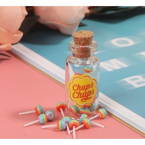 Miniature Food Dessert Sugar Mini Lollipops With Lollipop Jar For Doll House 1/12 Kitchen Furniture Toys Accessories