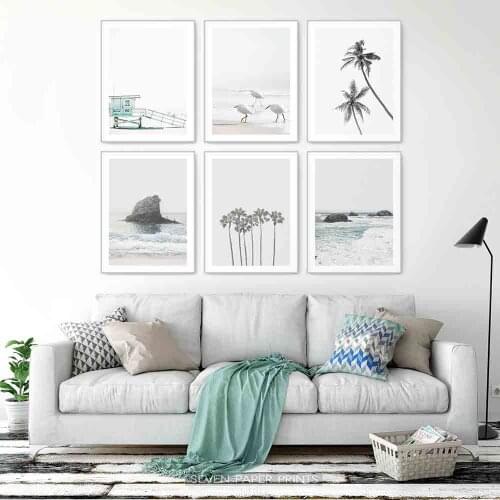Minimalist Travel Coastal Beach Art Print Seascape Nordic Canvas Painting Modern Seabeach Wall Picture Living Room Home Decor