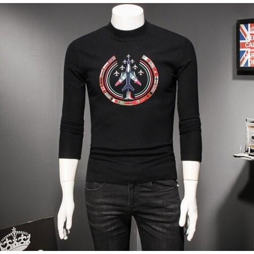 US Black Gray Designer Air Force Men T-shirts Fashion 2020 Autumn Winter Thick Aircraft Embroidery Long Sleeve Male T Shirt 8319