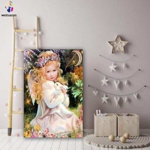 DIY colorings pictures by numbers with colors Little angel and rabbit picture drawing painting by numbers framed Home