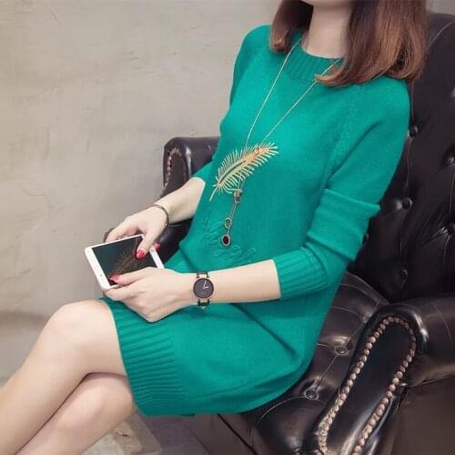 New Fashion 2021 Women Autumn Winter Long Sweater Pullovers Dress Casual Warm Knitted Clothes Thick Warm Tops Female