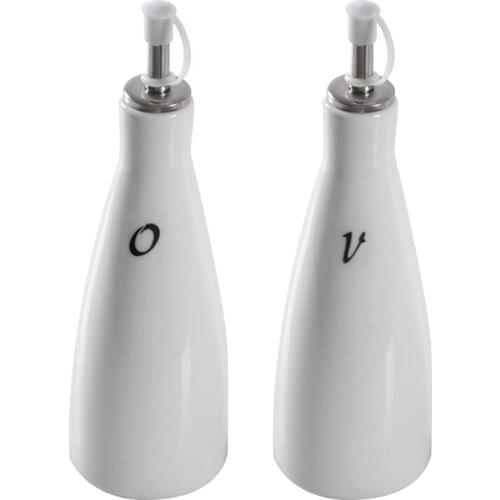 2021 New Ceramic Oil And Or Vinegar Dispenser Cruet Set Of Two White Ceramic Bottle Easy to Disassemble and Clean Durable