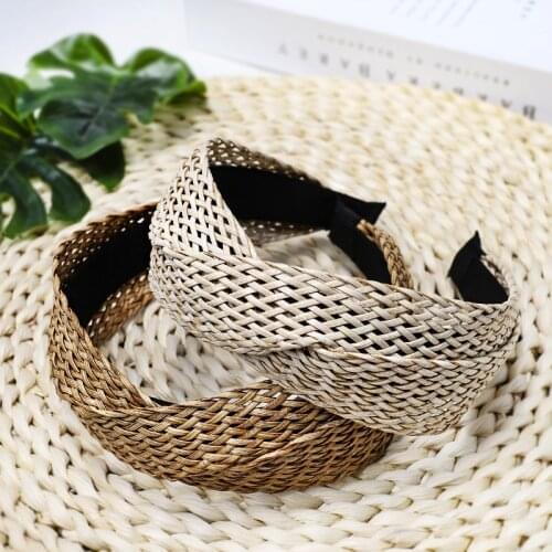 2020 Bohemian Hairband Straw Weave Knotted Headband for Women Cross Handmade Hair Hoop Hairband Hair Accessories