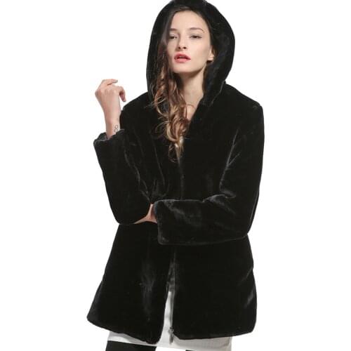 Autumn winter Faux fur coat hooded imitation rabbit fur women long coat fake fur jacket plus size white