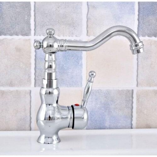 Polished Chrome Brass Bathroom Kitchen Basin Sink Faucet Mixer Tap Swivel Spout Single Handle One Hole Deck Mounted msf647