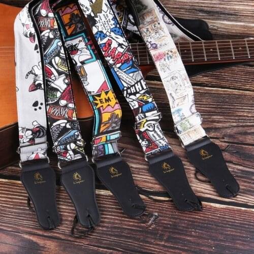 Anime Cartoon Pattern Strap On Guitar Adjustable Comic Guitar Belt PU Leather Ends Cartoon Acoustic Electric Guitar Bass Strap