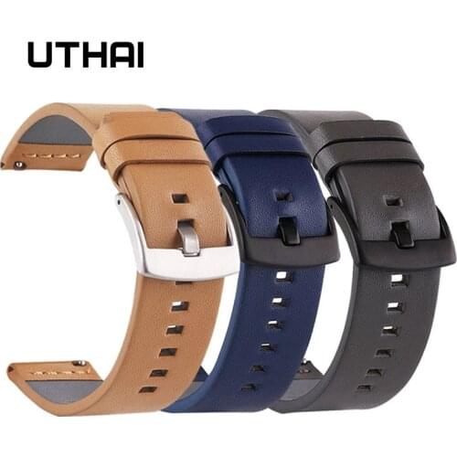 UTHAI Z26 Genuine leather Watchbands 18 20 22 24mm For Samsung Watch 46mm 44mm 42mm 40mm Strap For Huawei Watch For moto360 II