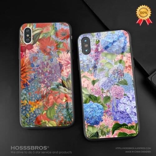 Hydrangea flower Luxury smooth coque phone case tempered glass soft silicone for iPhone 5 5s Se 6 6s 7 8 Plus X XR XS 11 Pro MAX