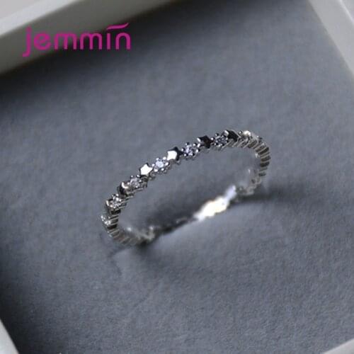 Luxury Original Delicate 925 Sterling Silver Stars Finger Ring Authentic Stackable Real Clear CZ Jewelry For Women Wedding Gift