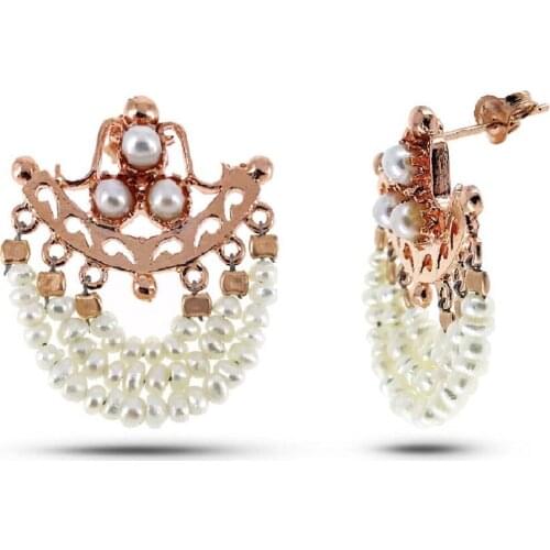 Rose Color With Pearl Bag 925 K Silver Earrings