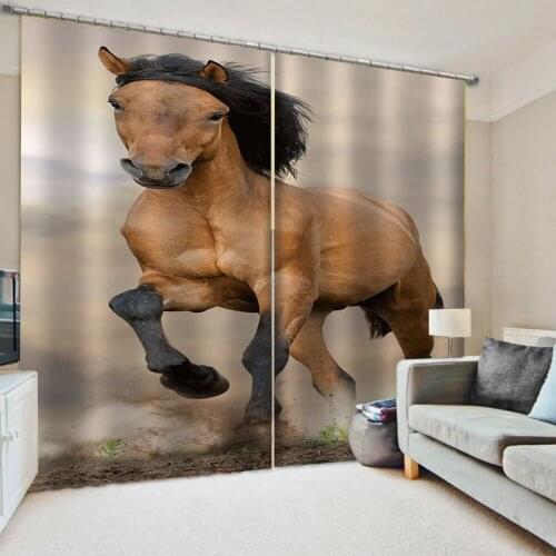 Modern Home Decoration Blackout 3D Curtain stereoscopic lifelike brown horse curtains