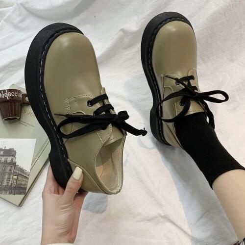 Small Leather Shoes Womens Platform Heels cute New Retro Thick-soled Lace-up Student lolita Platform Mary Jane Shoes Shoes