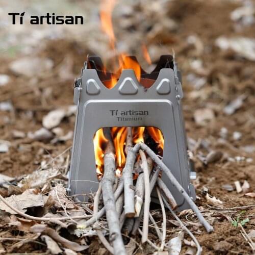Tiartisan Big Size Camping Stove Wood Burning Stove Outdoor Folding Stove Pure Titanium Ultralight Backpack Stove WS009MT