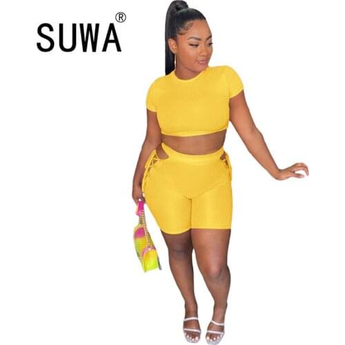 2021 Hot Recommend Style Solid Color Summer Two Piece Outfits Women Sets Short Sleeve Crop Top Skinny Jogger Leggings Tracksuit