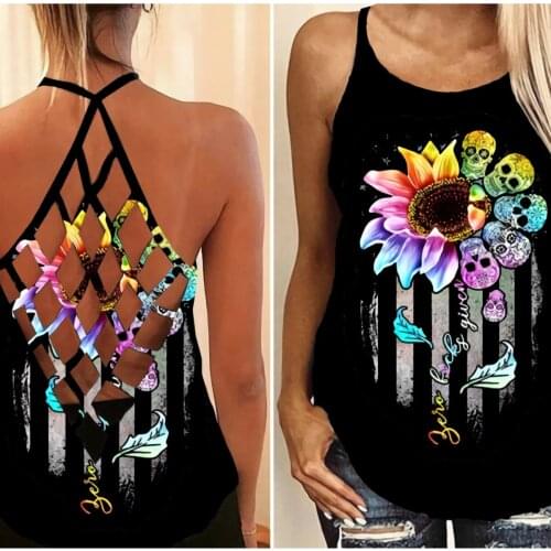 WomenS Summer 2021 Sleeveless Vest Personality Colorful Handprint 3d Printing Sexy Cross Belt Vest Shirt Women