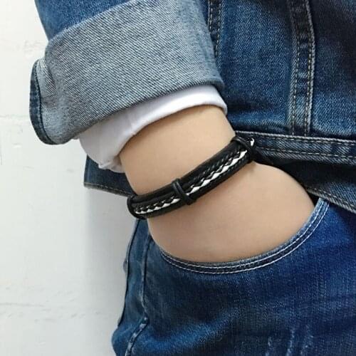 ZotatBele 6pcs/set Round bangle Vintage Braided Genuine Leather Bracelet Wrap Bracelet Men and for Women -S168