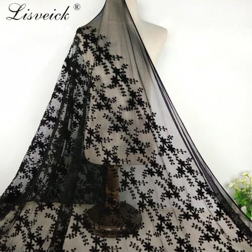 1yard Embroidery Flower Tulle lace Transparent mesh Fabric for Party Stage Wedding Dress Skirts window gauze decoration