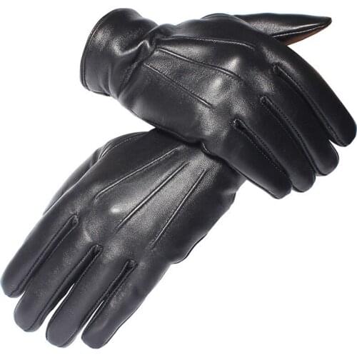2019 New Mens Genuine Leather Gloves Real Sheepskin Black Touch Screen Gloves For Male Fashion Brand Winter Warm Gloves Mittens