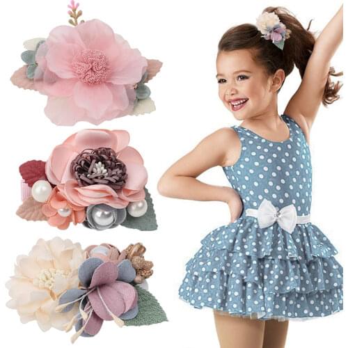 3Pcs/lot 3''Baby Floral Barrettes Artificial Mesh Flower Pearl Hair Clips For Baby Girls Sweet Rose Hairpins Wedding Accessories