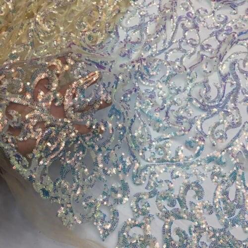 5yarda/pc) Amazing fully embroidered sequins French net lace fabric high quality African tulle lace for party dress FSS384