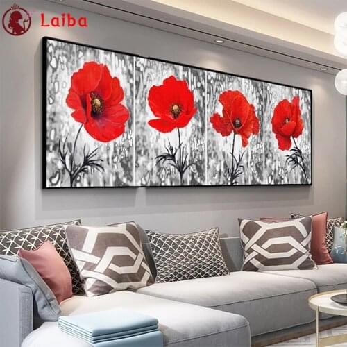 Diamond Painting Abstract art, red flower 5d Diamond Embroidery Full Display Diamond Mosaic Cross Stitch Rhinestone Decoration