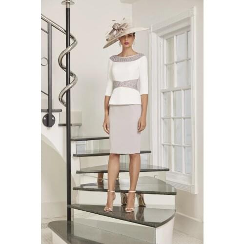 Tailor Shop mother of bride dress white ribbon linear top bodice and special neck bride mother outfit party dress occasion wear