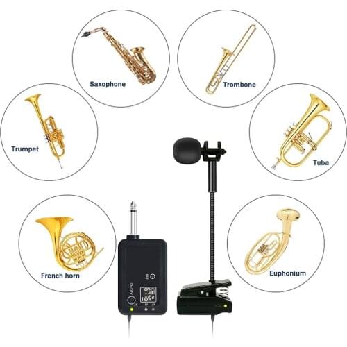 UHF Wireless Instruments Microphone Saxophone Microphone Transmitter Receiver Set Plug & Play Pick Up for Trumpet Trumbone