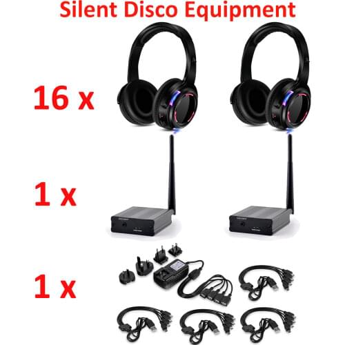Silent Disco Wireless Headphones and RF Silent Disco Headset For iPod MP3 DJ music pary club - 16pcs with 1 Transmitters 500M