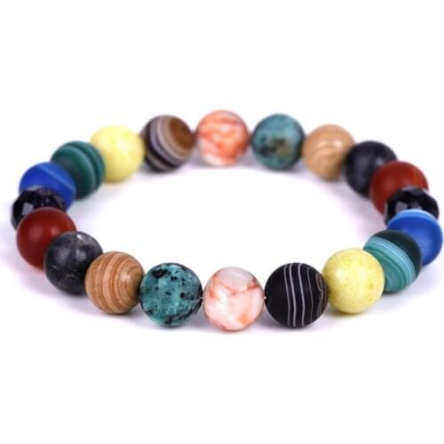 Universe Galaxy Eight Planets Bracelet Guardian Star Natural Solar System Energy Stone Beads Bracelet 7 Chakra for Men or Women