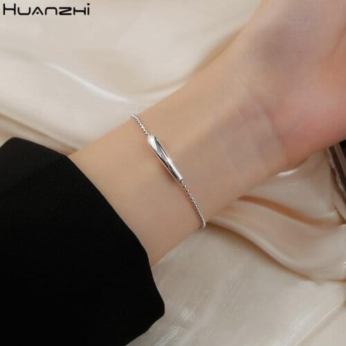 HUANZHI 2020 New S925 Temperament Gold Silver Color Metal Geometric Small Eggplant Round Bead Chain Bracelet for Women Jewelry